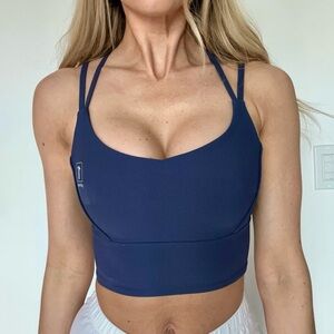 Double-Strap Navy Ribbed Longline Sports Bralette